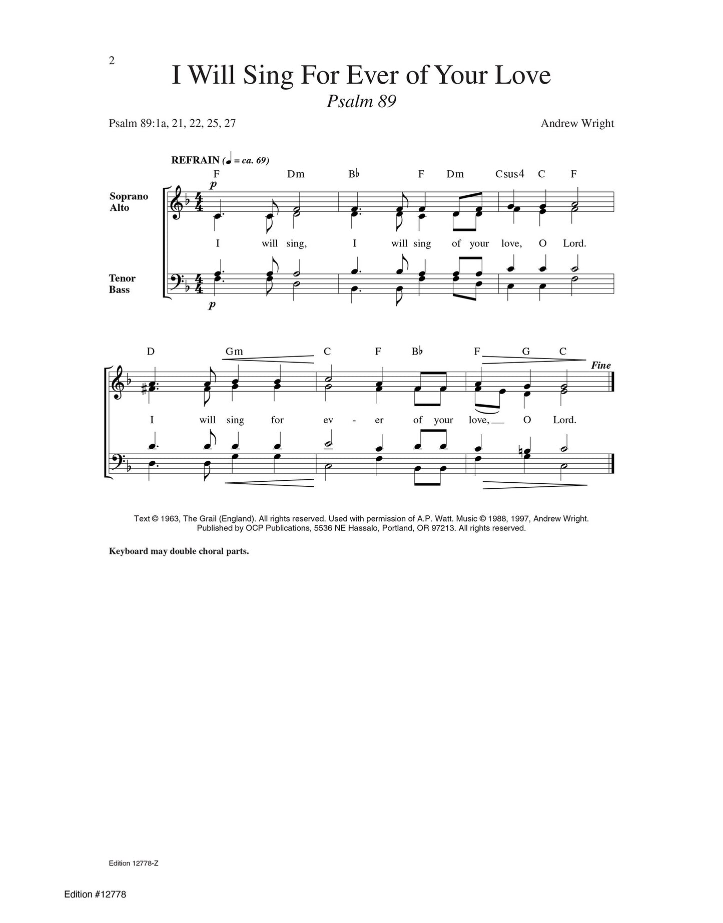 I Will Sing For Ever of Your Love