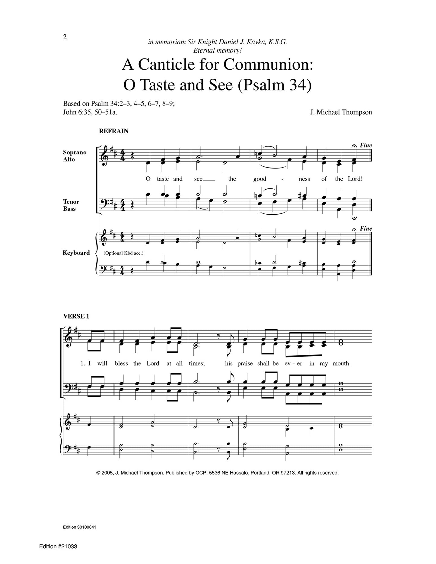 A Canticle for Communion: O Taste and See (Psalm 34)