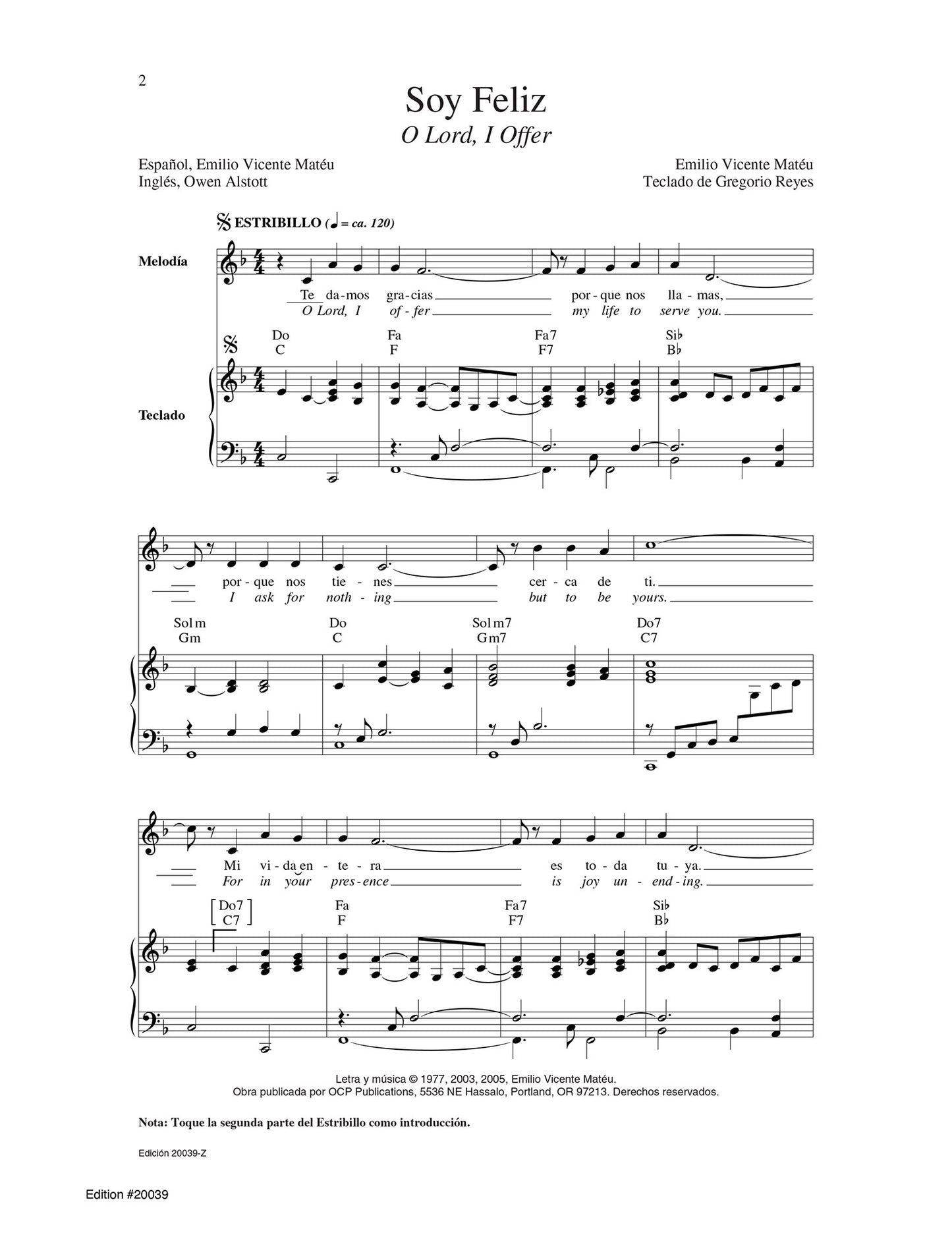 Soy Feliz/O Lord, I Offer
