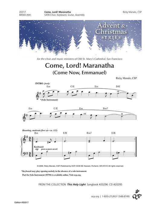 Come, Lord! Maranatha (Come Now, Emmanuel)