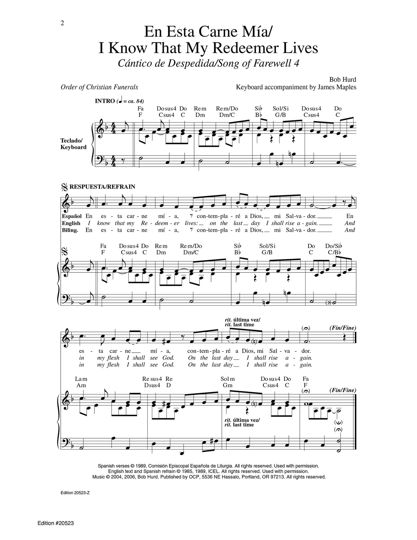 En Esta Carne M’a/I Know That My Redeemer Lives